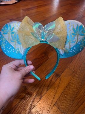 Aqua and Gold Floral Mouse Ear Headband